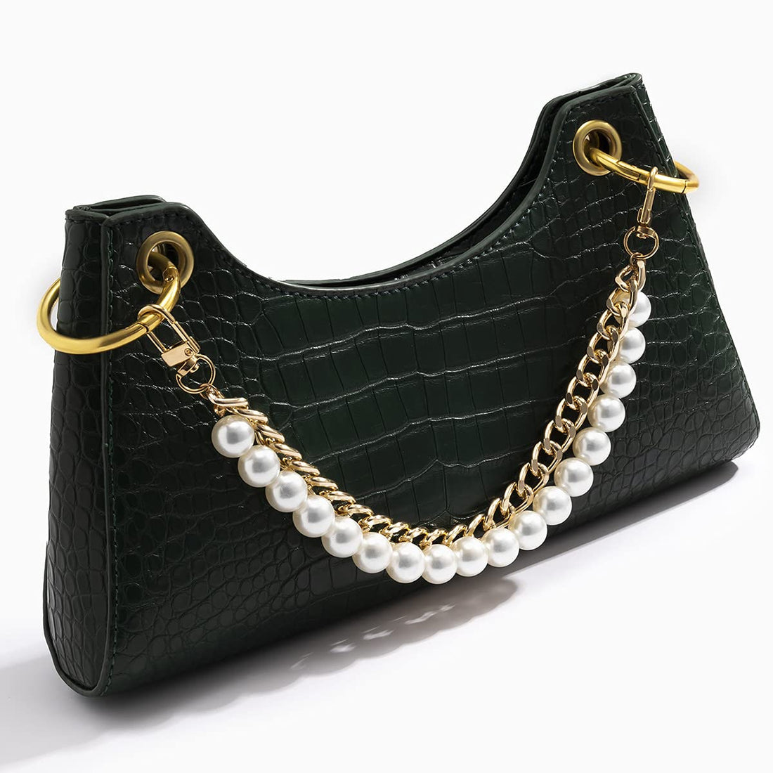 Xerling Short Pearl Bead Purse Handle Chain Heavy Chunky Cuban Handbag Chain Purse Replacement Strap Layered Bag Decoration Accessories Women (Gold)