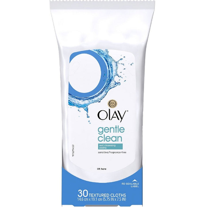 OLAY Wet Cleansing Cloths Gentle Clean, Sensitive/Fragrance-Free 30 Ea (Pack of 5)