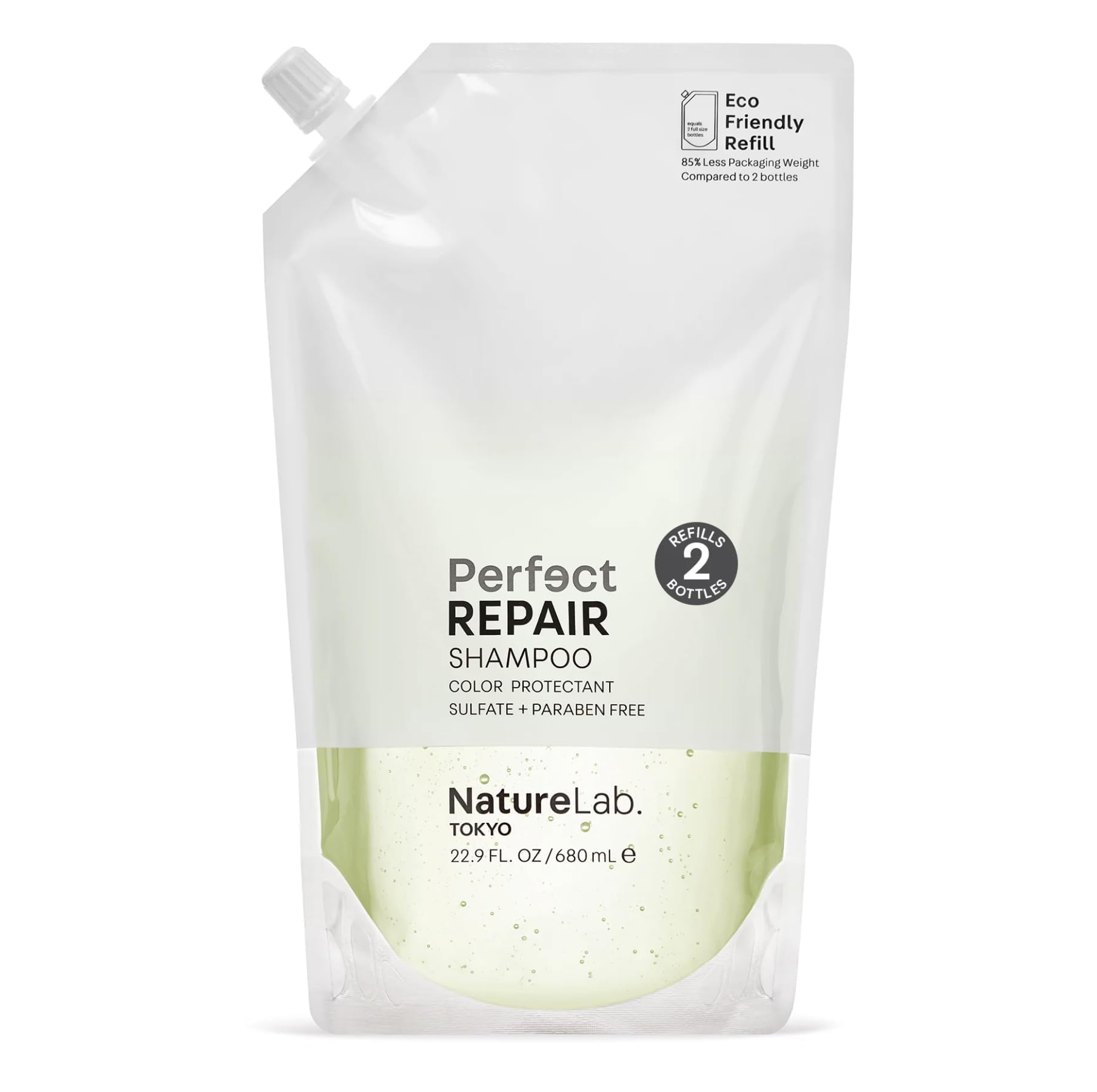 NatureLab. TOKYO Perfect Repair Shampoo: Eco-Friendly Refill Pouch: Reparative Shampoo to Replenish and Restore Damaged, Color Treated Hair and Strengthen New Hair I 22.9 FL OZ / 680ml