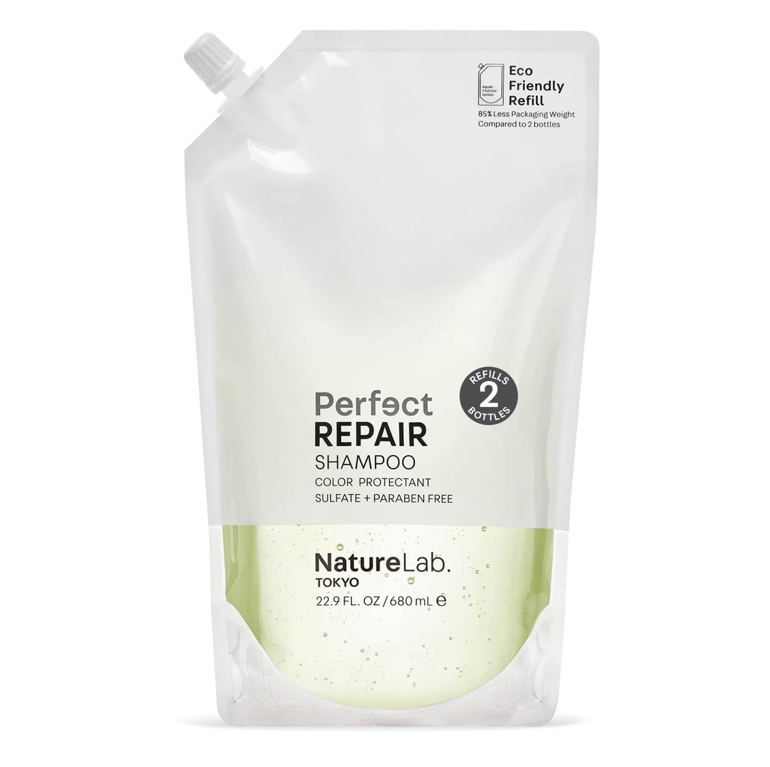 NatureLab. TOKYO Perfect Repair Shampoo: Eco-Friendly Refill Pouch: Reparative Shampoo to Replenish and Restore Damaged, Color Treated Hair and Strengthen New Hair I 22.9 FL OZ / 680ml