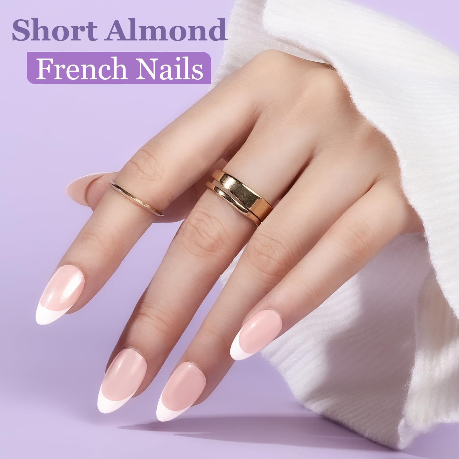 Teenitor Short French Tip Press on Nails, 15 Sizes of French Press on Nails, Short Almond Press on Nails Fake Nails Gel Press on Nails