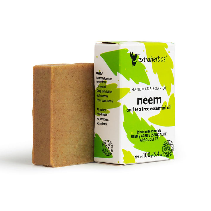 Extraherbos Neem Soap with Tea Tree Oil | 100% Natural Anti-Acne Formula for Deep Exfoliation, Oil Control, and Healing | Perfect for Combination and Oily Skin, 100g