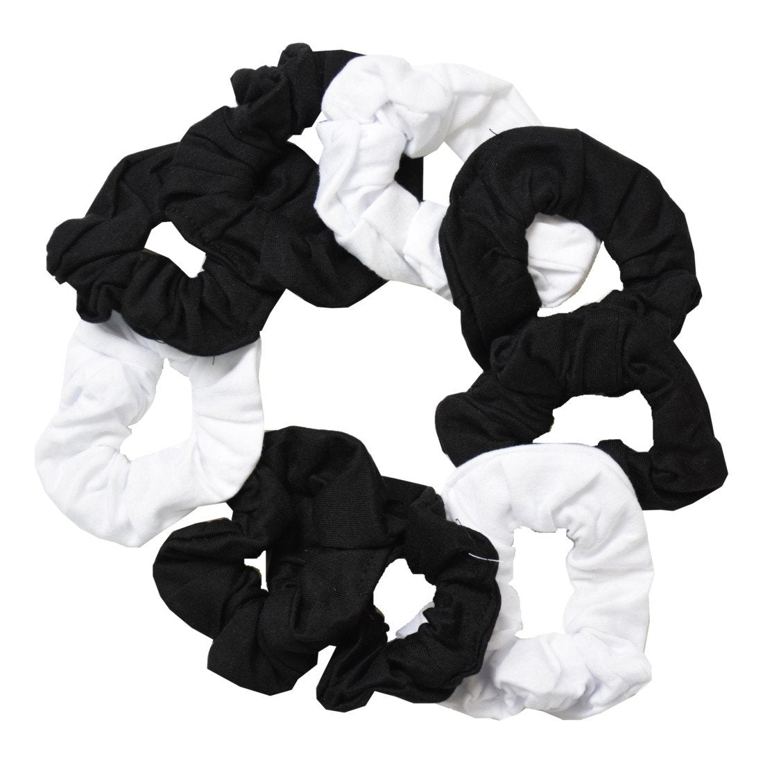 6 Black 3 White : Set of 9 Solid Scrunchies - 6 Black and 3 White