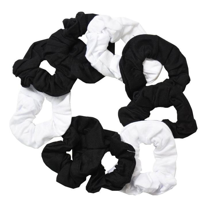 6 Black 3 White : Set of 9 Solid Scrunchies - 6 Black and 3 White