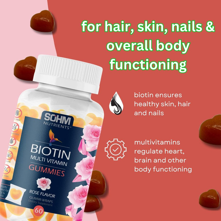 SOHM Biotin Gummies, Biotin Gummies for Healthy Hair,Skin and Nails -Multivitamin Gummies for Adults,Suppliments for Men,Women