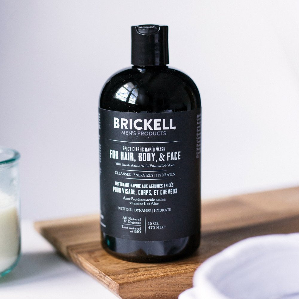 16oz , Spicy Citrus : Brickell Men's Rapid Wash - 3 in 1 Body Wash for Men - Natural & Organic (16oz, Spicy Citrus)