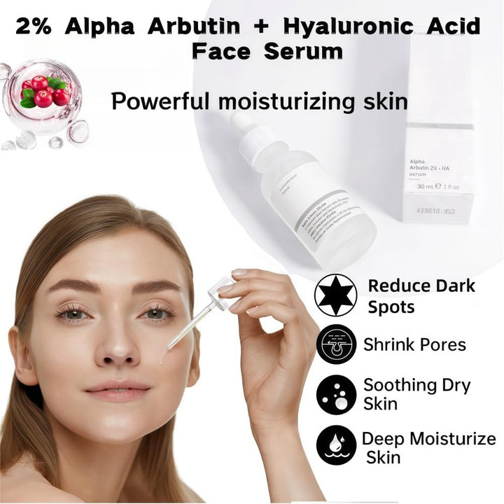 2% Alpha Arbutin + Hyaluronic Acid Serum for Acne and Fine Lines, Women Deep Moisturizing Serum for All Skin Types 30ML