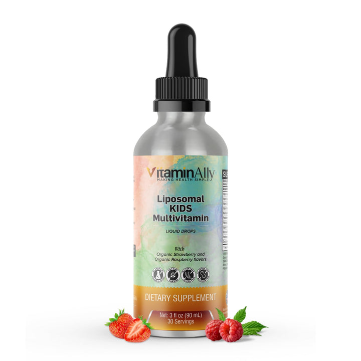 Vitaminally Liposomal Kids Liquid Multivitamin | Non-GMO | Clean | Sugar Free | Gluten Free | Organic Berry Flavors | Immune Support | Bone Health | Overall Wellness | 30 Servings | 3 fl oz