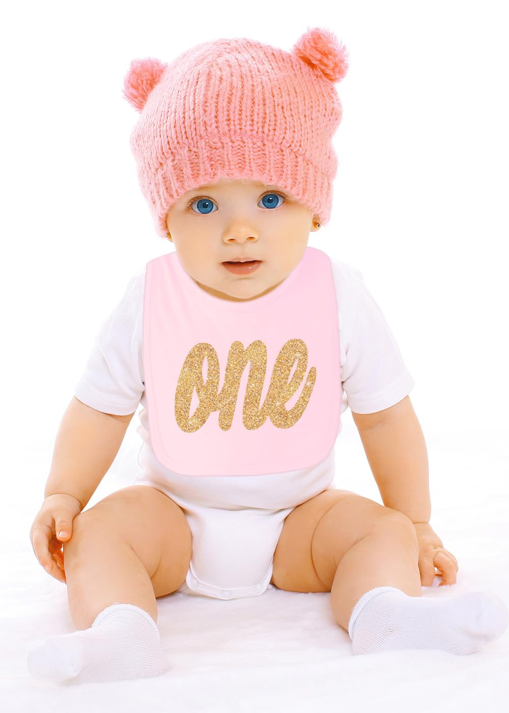 Aiden's Corner Handmade Cute Baby Boy Girl 1st Birthday One Silver Gold First Smash Cake Bibs (One Gold Pink)