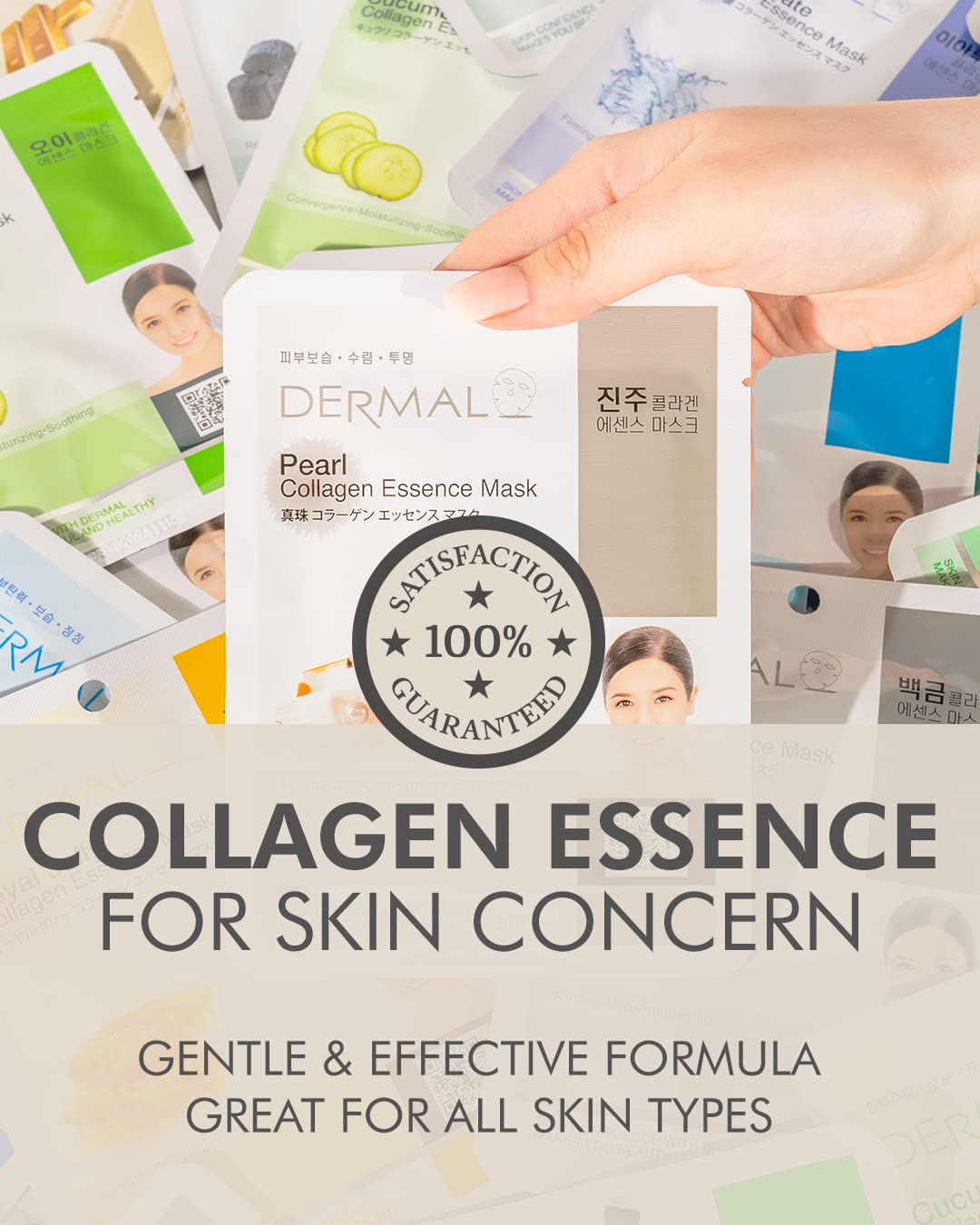 DERMAL 39 Combo Pack Collagen Essence Full Face Facial Mask Sheet - The Ultimate Supreme Collection for Every Skin Condition Day to Day Skin Concerns. Nature made Freshly packed Korean Face Mask