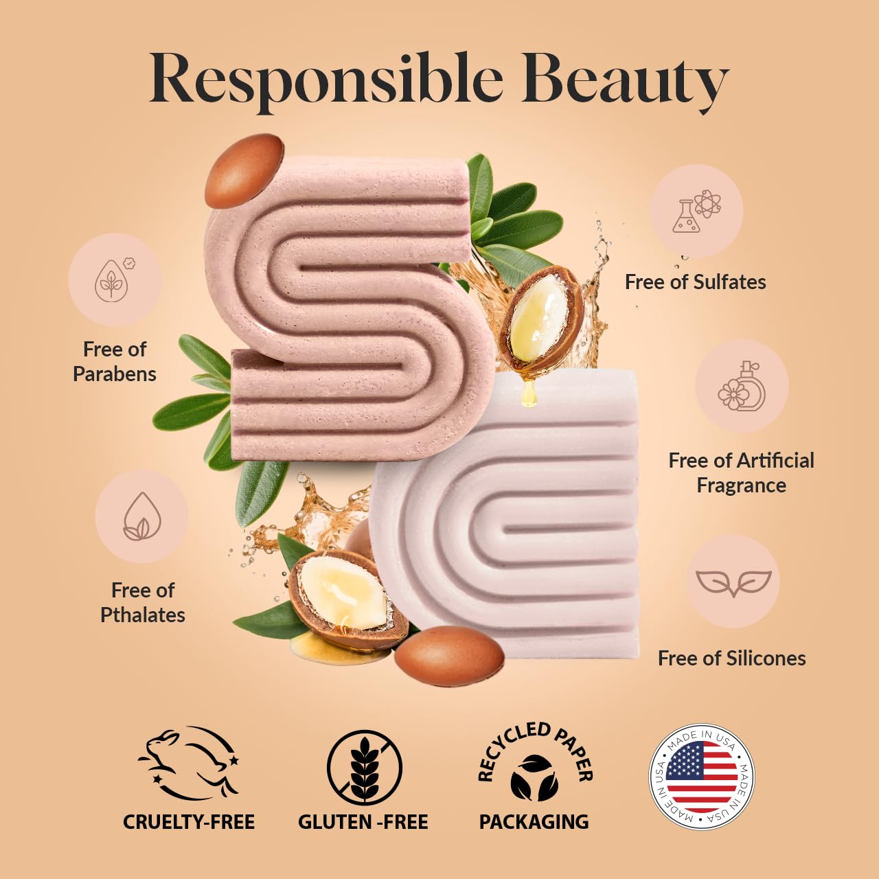 Kitsch Repairing Argan Oil Solid Shampoo Bar for Hair Care – Vegan, All Natural, Made in USA, Paraben-Free, Sulfate-Free, for Damaged, Weak, and Brittle Hair, 3.2 oz