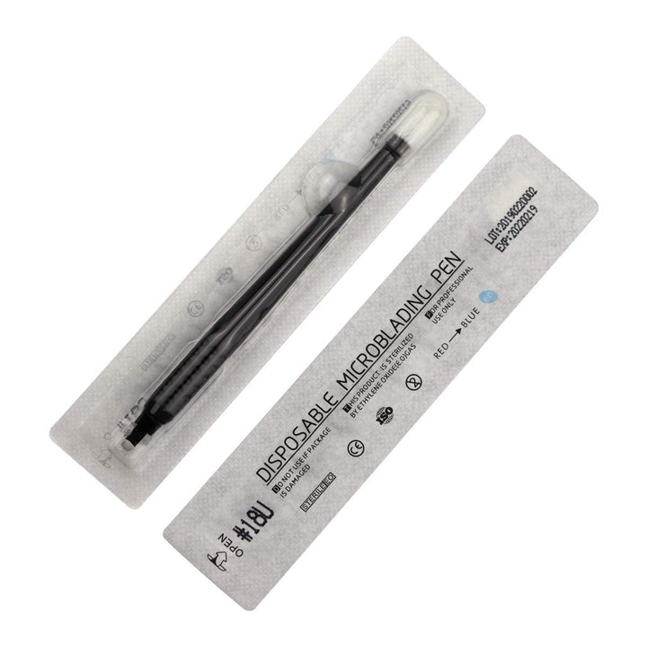 10pcs Disposable Microblading Manual Pen with Needle and Cap Permanent Makeup 18 U Blades 0.2MM,disposable blister package