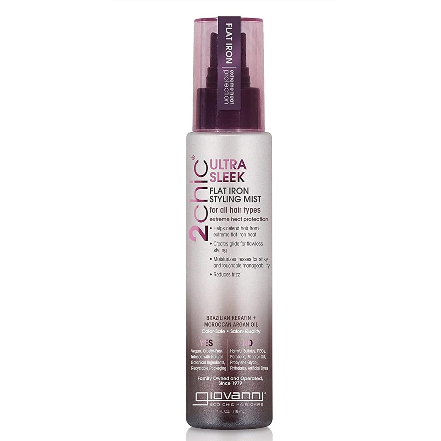 Giovanni Cosmetics, 2Chic Brazilian Keratin & Argan Oil Ultra Sleek Flat Iron Styling Mist, 4.5 Oz