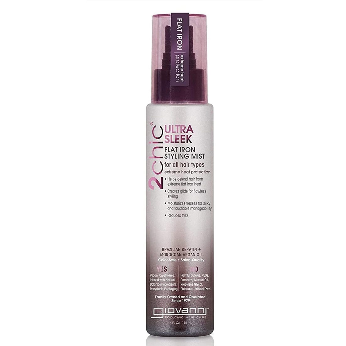 Giovanni Cosmetics, 2Chic Brazilian Keratin & Argan Oil Ultra Sleek Flat Iron Styling Mist, 4.5 Oz