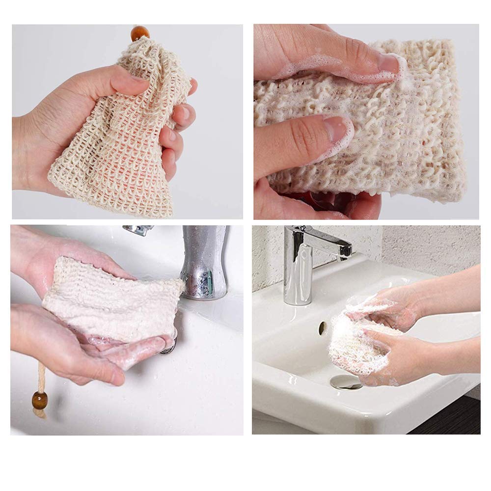Sisal Soap Bag (5-Pack) Ideal for Scraps & Save Soaps, Natural Fiber Soap Bags for Foaming and Drying The Soap, Organic Soap Bag With Pouch Holder for Shower Bath
