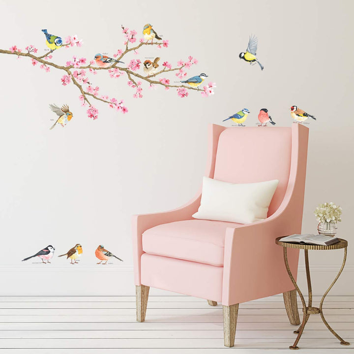 DECOWALL DWL-1904 Cherry Blossom Garden Birds Kids Wall Stickers Wall Decals Peel and Stick Removable Wall Stickers for Kids Nursery Bedroom Living Room dcor