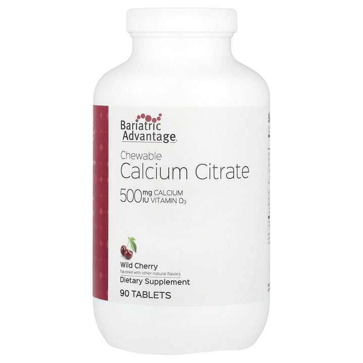 Bariatric Advantage Calcium Citrate Chewable 500mg with Vitamin D3 for Bariatric Surgery Patients Including Gastric Bypass and Sleeve Gastrectomy, Low Sugar - Wild Cherry Flavor, 90 Count
