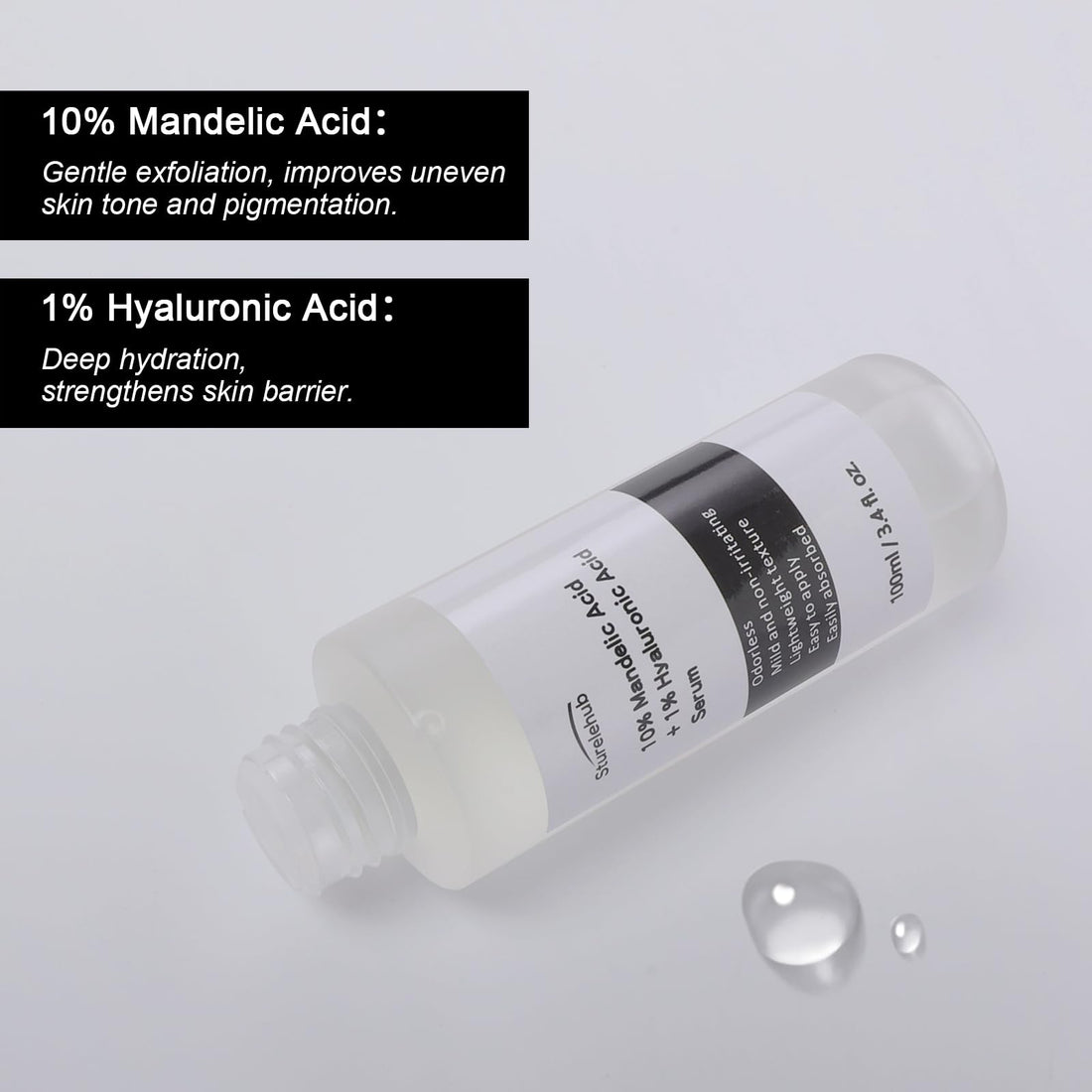 Mandelic Acid 10%+ Hyaluronic Acid 1% Serum, 3.4 fl. oz. / 100ml, Mandelic Acid Serum For Gentle Exfoliation, Mandelic Acid Toner For Face