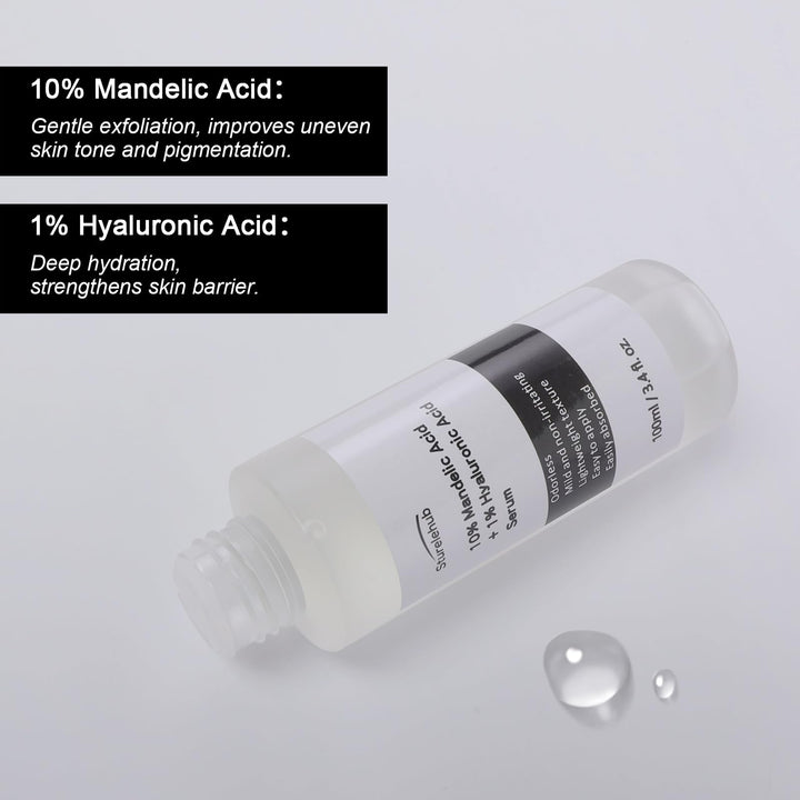 Mandelic Acid 10%+ Hyaluronic Acid 1% Serum, 3.4 fl. oz. / 100ml, Mandelic Acid Serum For Gentle Exfoliation, Mandelic Acid Toner For Face