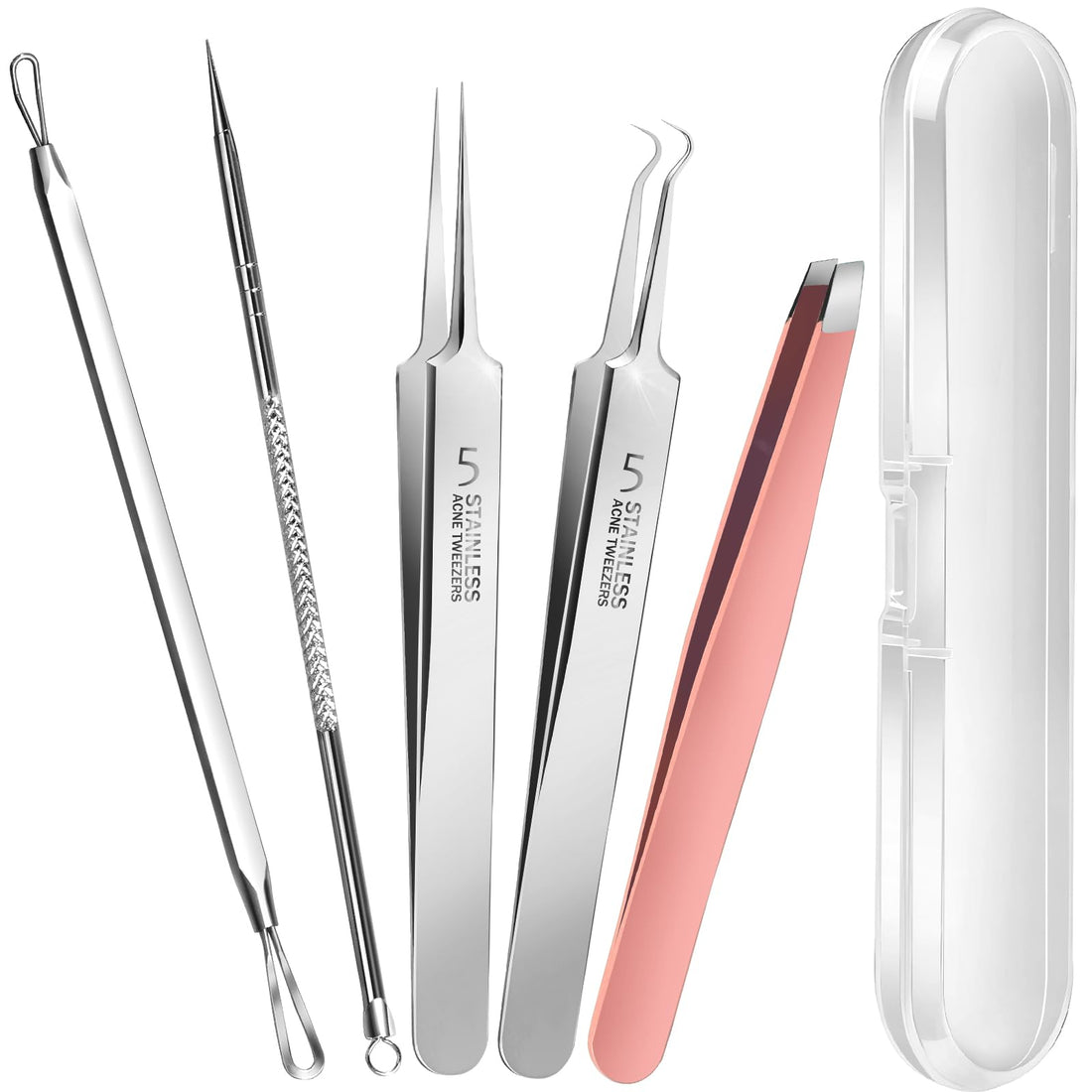 Teenitor Blackhead Remover and Pimple Popper Tool Kit, 2 Blackhead Extractor, 1 Ingrown Hair Tweezers, 2 Pimple Extractor Pore Extractor Blackhead Remover Tool Acne Tools for Face