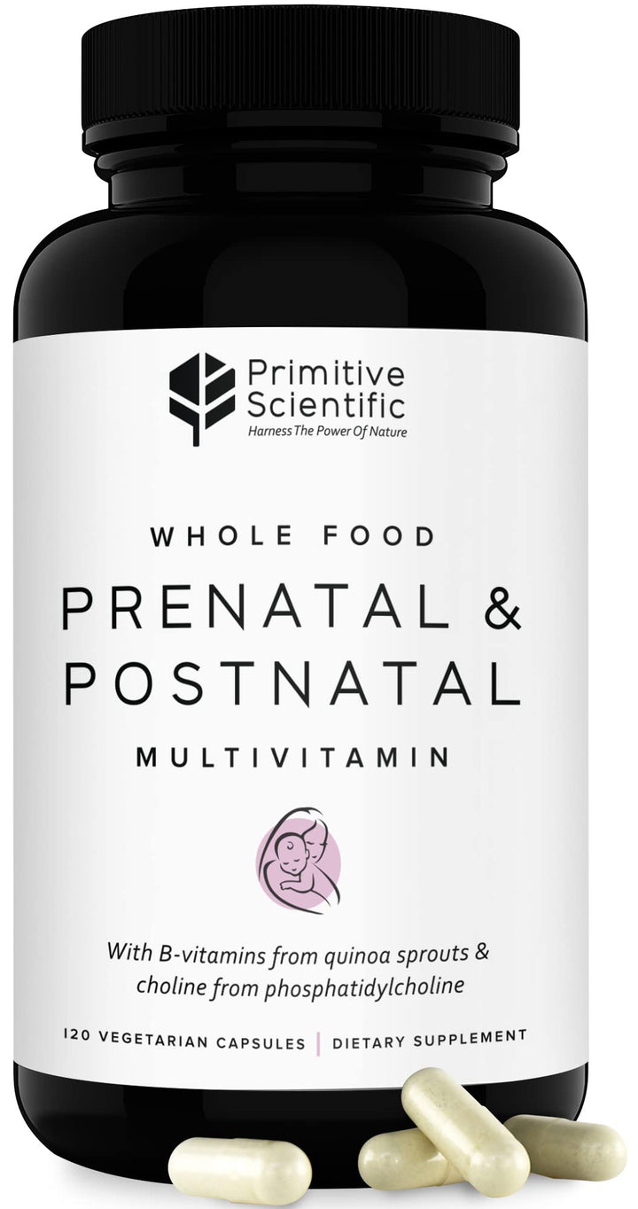 Primitive Scientific Prenatal and Postnatal Multivitamin for Women, with Vitamins A, B, C, D, E, Iodine, and Ginger for Mother & Baby Support, Non-GMO, Gluten-Free (120ct)