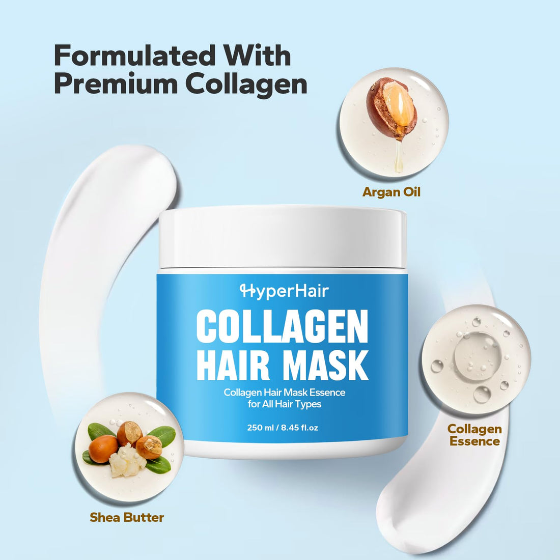 HyperHair Collagen Hair Mask (250ml), Treatment Deep Repair Conditioning, Natural Deep Conditioner Hydrating Masque, Argan Oil Collagen Hair Mask Essence for Dry Damaged Hair All Hair Types