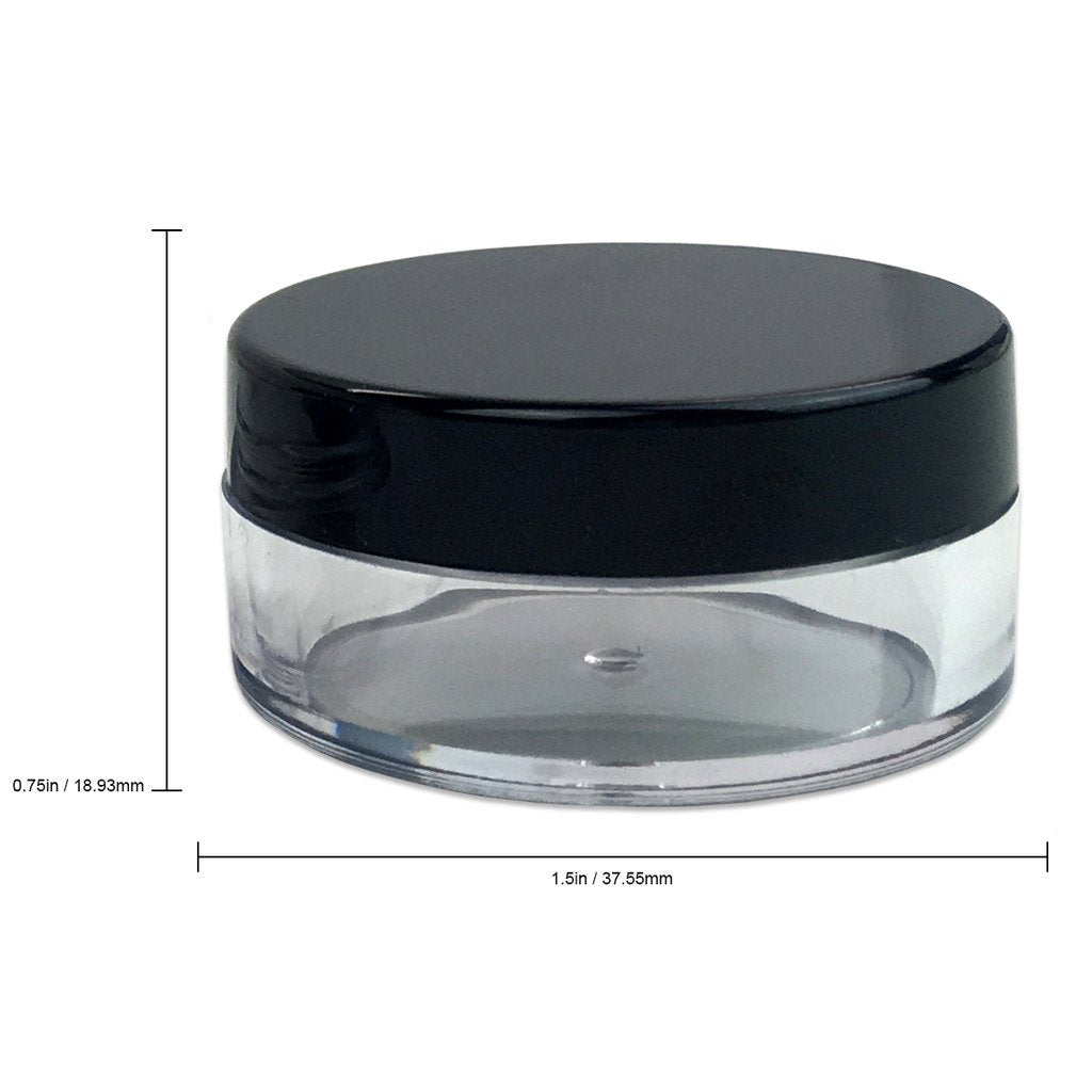 (Quantity: 100 Pieces) Beauticom® 10G/10ML High Quality Round Clear Jars with Black Lids for Scrubs, Oils, Salves, Creams, Lotions - BPA Free