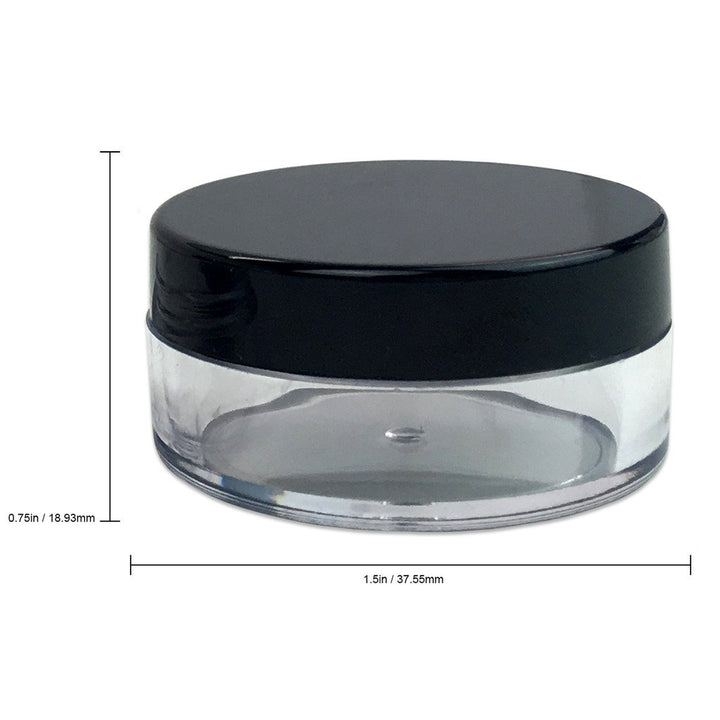 (Quantity: 100 Pieces) Beauticom® 10G/10ML High Quality Round Clear Jars with Black Lids for Scrubs, Oils, Salves, Creams, Lotions - BPA Free
