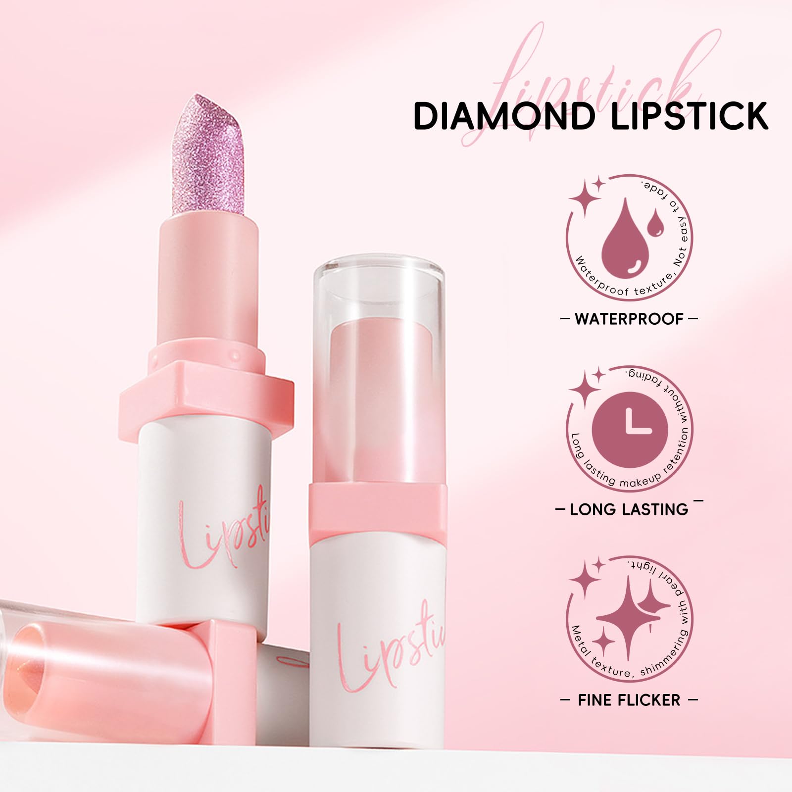 HOSAILY Metallic Pink Frost Glitter Lipstick for Women, Long Lasting High Shine Diamond Creamy Nude Light Pink Lipstick Transfer Proof,Shimmer High Impact Full Coverage Non Stick Cup Lip Makeup#1