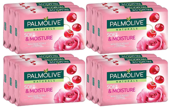 Palmolive Naturals Soft & Moisture Bar Soap with Rose Petals & Cherries, 80 G / 2.8 Ounce Bars, 3 in a Pack (Pack of 4) Total 12 Bars