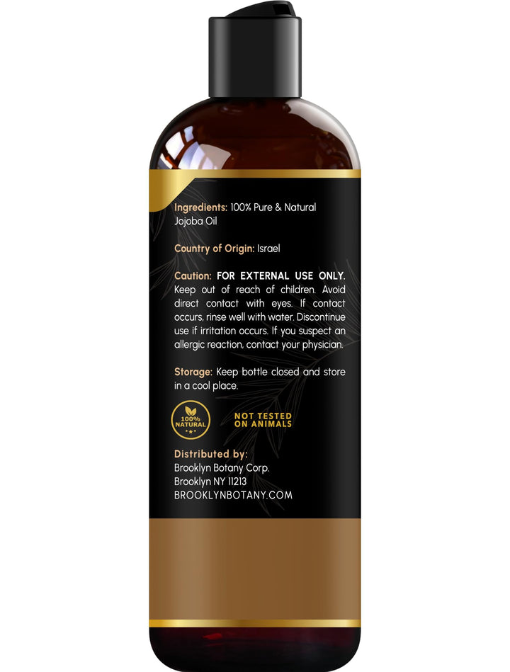 Brooklyn Botany USDA Organic Cold-Pressed Jojoba Oil for Skin, Hair and Face - 100% Pure and Natural Body Oil and Hair Oil - Carrier Oil for Essential Oils, Aromatherapy and Massage Oil - 8 fl Oz