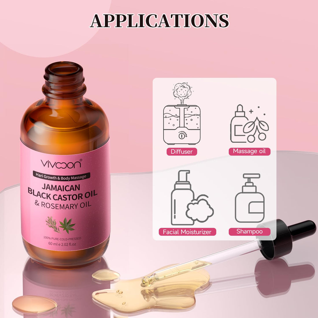 Vivccon Jamaican Castor Oil & Rosemary Oil 2 Packs with Gua Sha Tools, Black Castor Oil for Hair Growth & Body Massage, 100% Pure, Natural, Cold Pressed Hair Oils