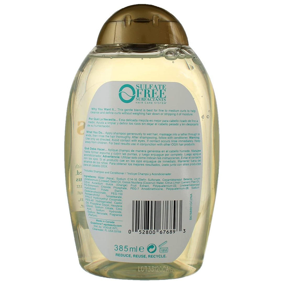 Ogx Shampoo Coconut Fine Curls 13 Ounce (385ml) (Pack of 3)
