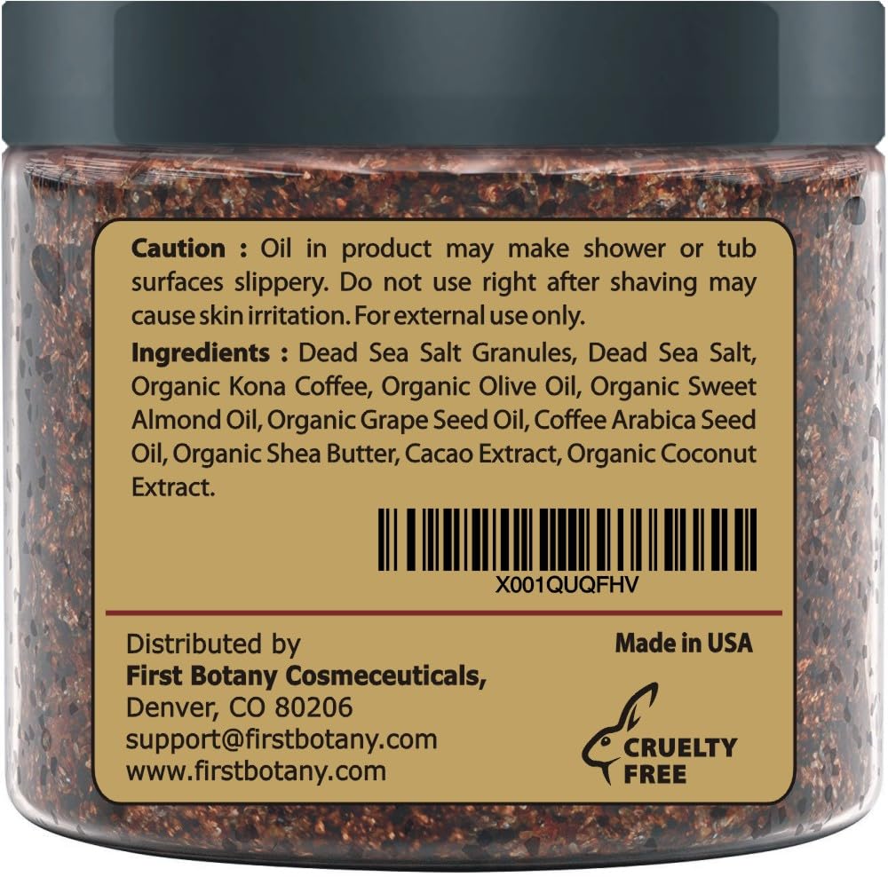 100% Natural Arabica Coffee Scrub with Organic Coffee, Coconut and Shea Butter - Acne, Anti Cellulite and Stretch Mark treatment, Spider Vein Therapy for Varicose Veins & Eczema (20 oz)