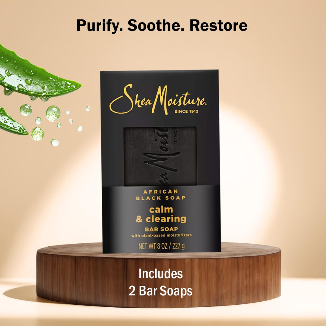 SheaMoisture Bar Soap African Black - Calm & Clearing Body Wash Bar Soap with Plant-Based Moisturizers to Balance Dry & Troubled Skin - 8 oz. Bar 2 Pack