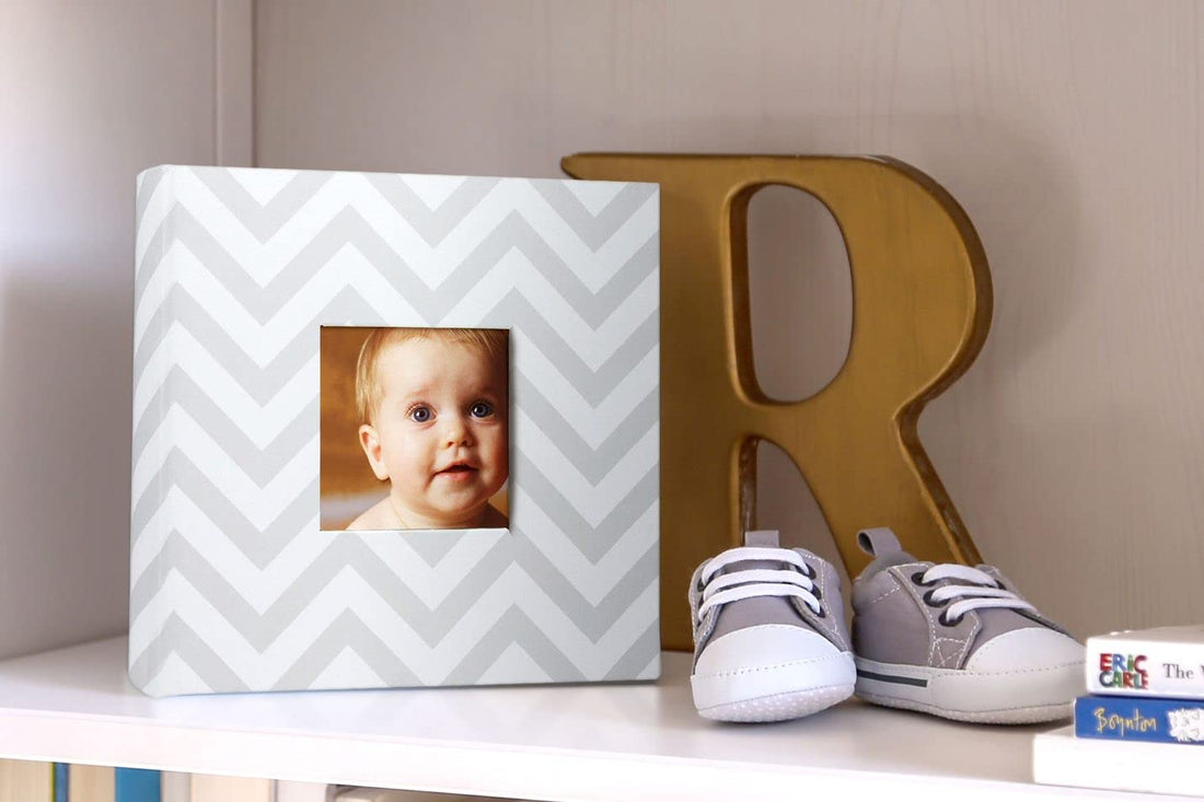 Pearhead Baby Newborn Photo Album, Baby Girl Memory Keepsake Book, Modern Newborn Milestone Book, Gift For New And Expecting Parents, Pink Chevron 1 Count (Pack of 1)