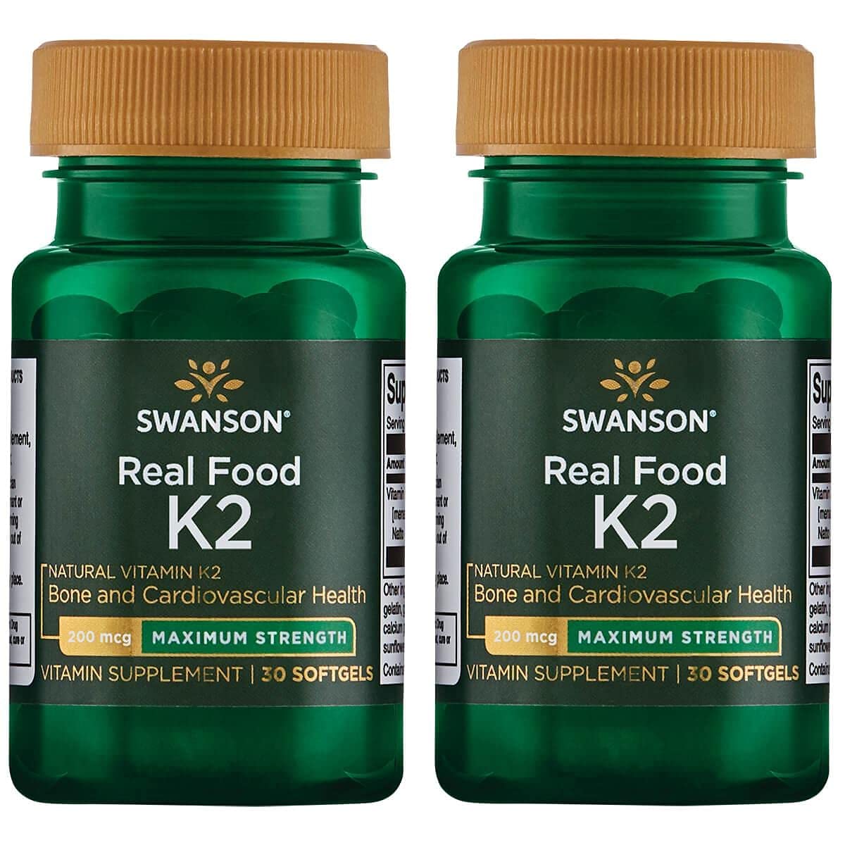 Swanson Maximum Strength Vitamin K2 (Menaquinone-7)-Vitamin Supplement Supporting Cardiovascular and Bone Health-Made from Japanese Natto to Help Regulate Calcium (30 Softgels, 200mcg Each) 2 Pack