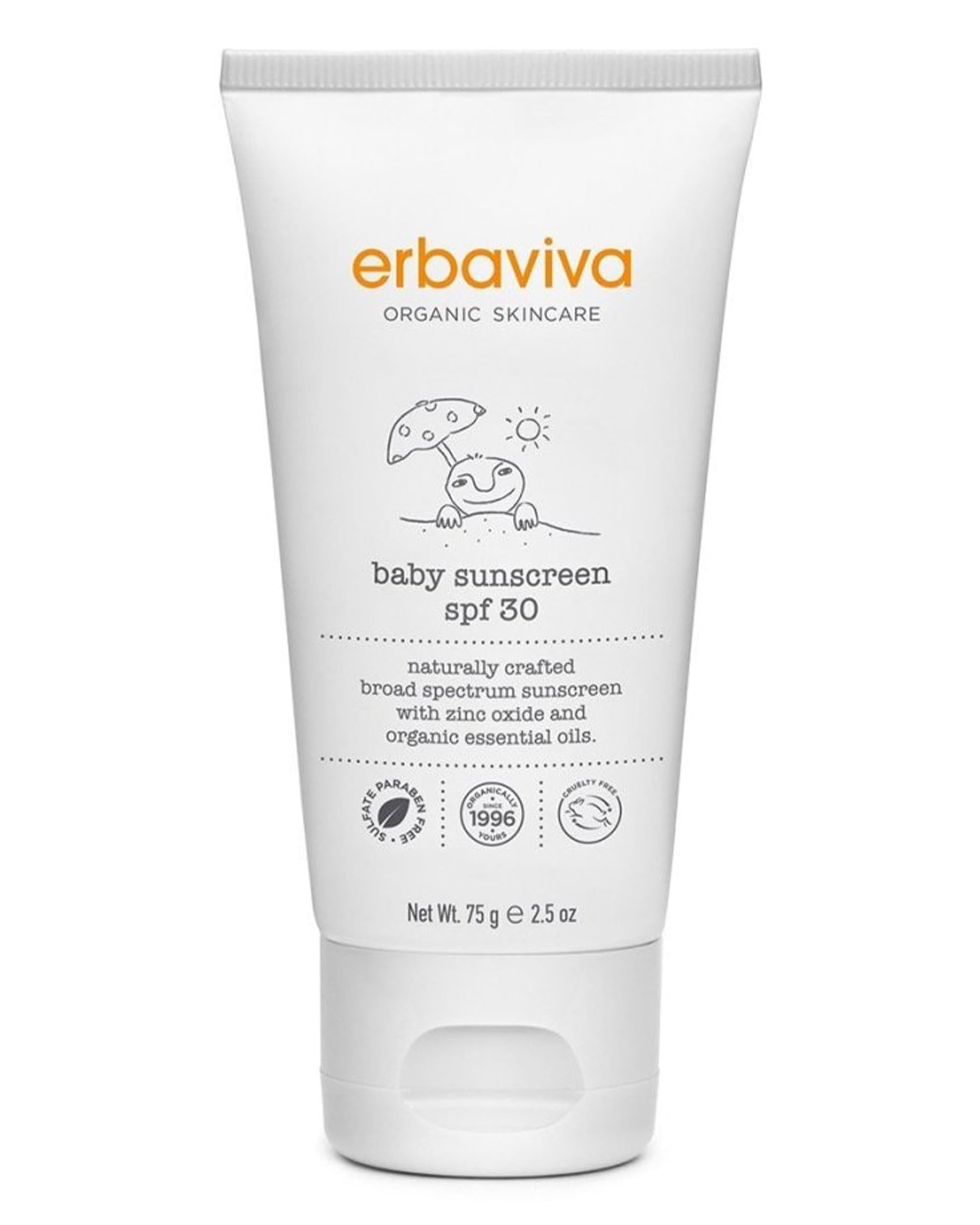Erbaviva Organic Baby Sunscreen 2.5 Ounce - Coral Reef Safe, Natural, UVA & UVB Protection, Water Resistant, Infused with Essential Oils