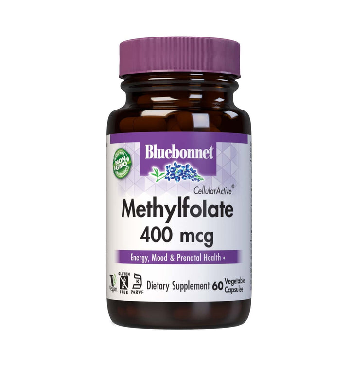 Bluebonnet Nutrition CellularActive Methylfolate 400 mcg – Formulated with Quatrefolic - for Energy, Mood, and Prenatal Health - Vegan, Gluten-Free, Non-GMO, and Kosher – 60 Capsules – 60 Servings