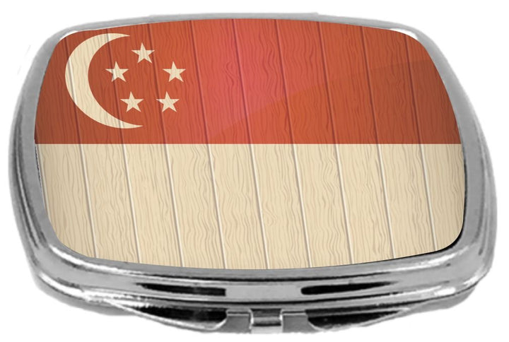 Rikki Knight Compact Mirror on Distressed Wood Design, Singapore Flag, 3 Ounce
