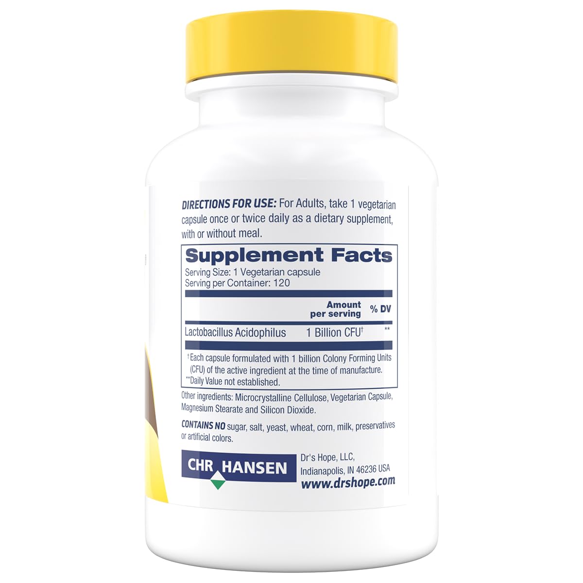 Dr’s Hope Lactobacillus Acidophilus 1B CFU, Probiotics for Digestive Health - Supports Digestive Health, Immune Function, and Overall Gut Health - 120 Veggie Capsules, Made in The USA