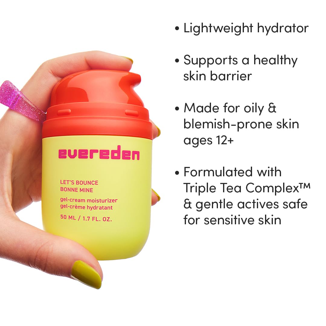Evereden Let's Bounce Gel-Cream Preppy Skincare Moisturizer: Light, Non-Greasy Hydration for the Oily & Pimple-Prone - Redness-Calming Clean & Vegan Skin Care for Pre-teens, Teens 10-12 & Beyond