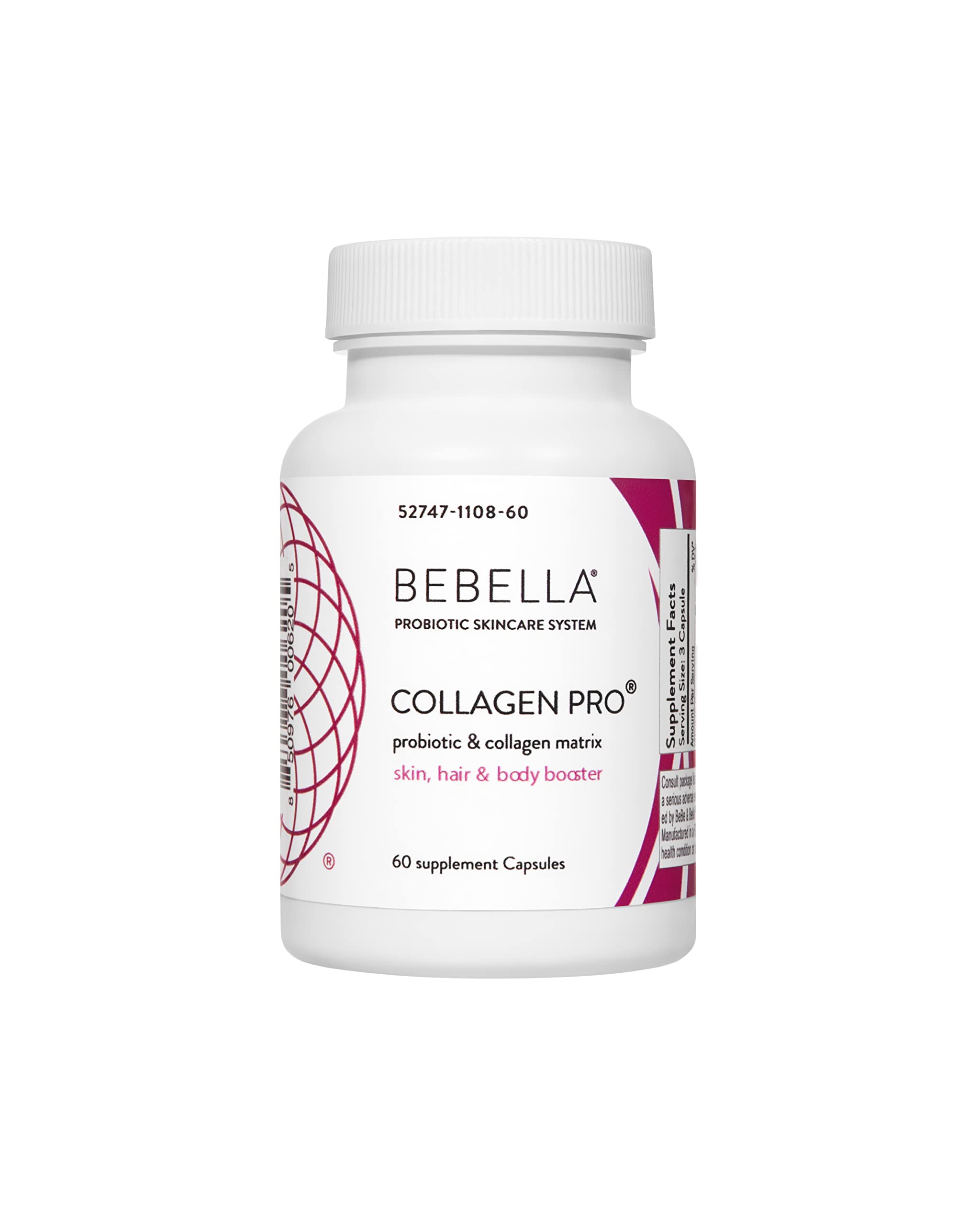 Bebella Collagen Pro- Probiotics & Collagen Peptides I Improve Gut & Skin Barrier Reduces Inflammation, Supports Healthy Skin, Hair & Nails w/Zinc VIT C Hyaluronic Acid 60 Capsules