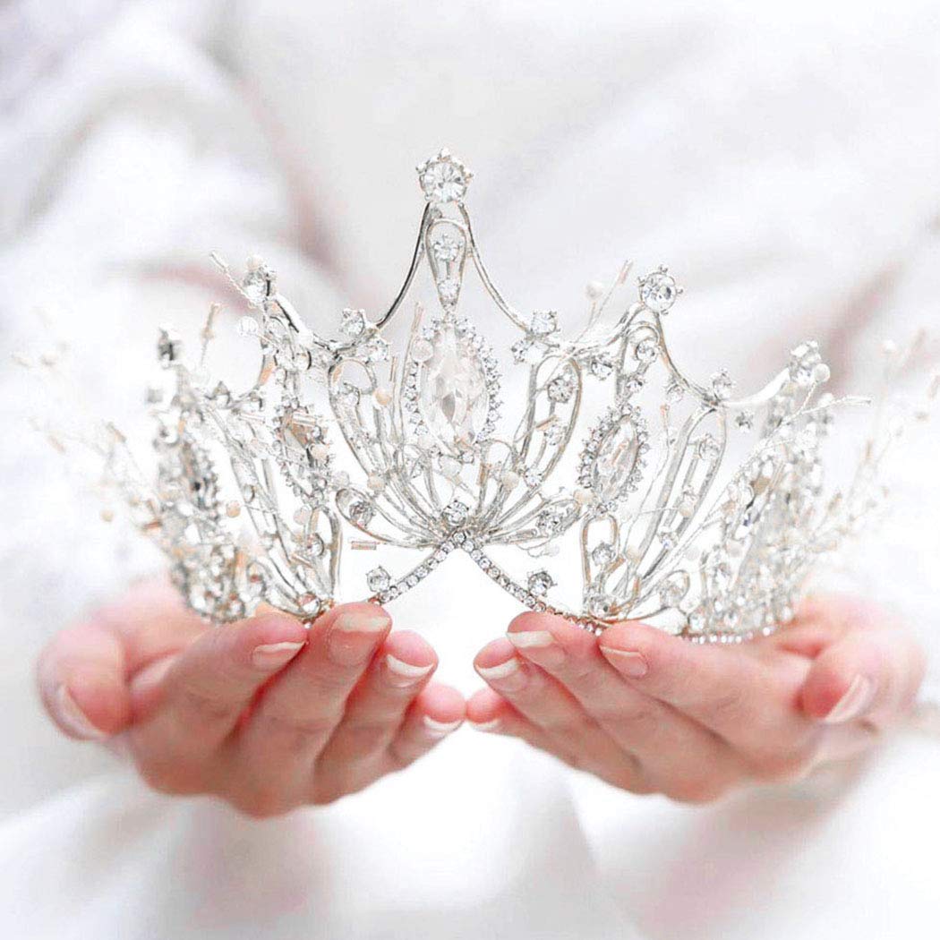 Unicra Wedding Crowns and Tiaras Costume Rhinestones Silver Flower Queen Crown Bridal for Women and Girls (A Silver)