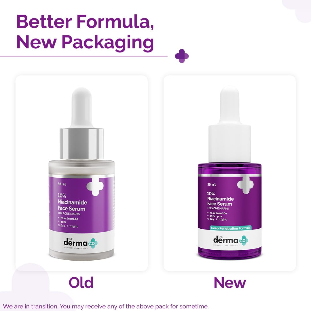 The Derma Co 10% Niacinamide Face Serum for Acne Marks | Helps Reduce Spots, Scars & Breakouts | Controls Oil & Sebum | Damage Repair Formula | 1.01 Fl Oz/30ml