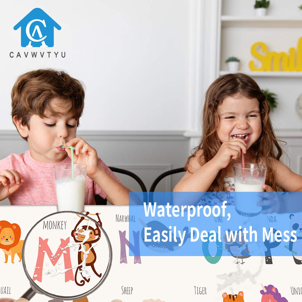 Splat Mat for Under High Chair, 51 SI Anti-Slip Waterproof Multipurpose Splash Mat, Washable High Chair Mat Floor Protection Table Cloth Portable Picnic Play Mat with Early Education Pattern