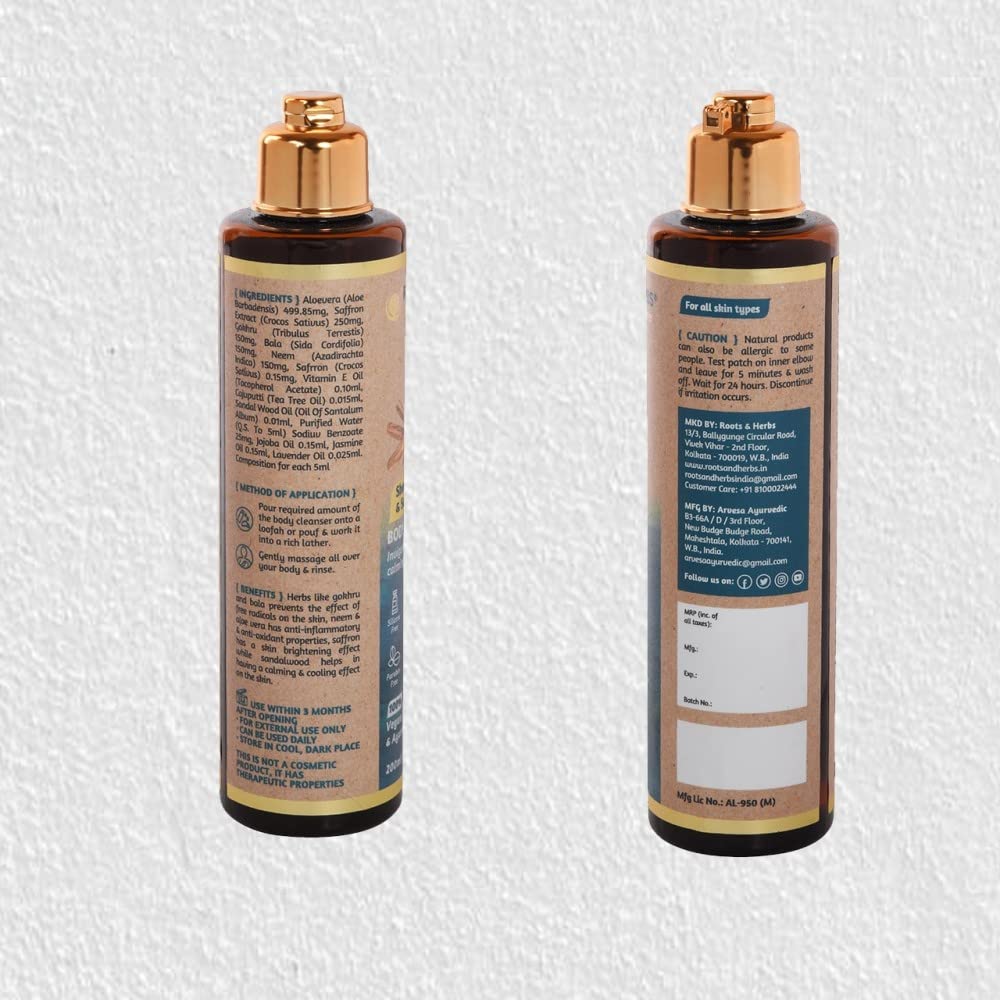 ROOTS AND HERBS Ayurvedic Body Wash shower gel red sandalwood Shvet Chandan & Saffron 6.76 oz