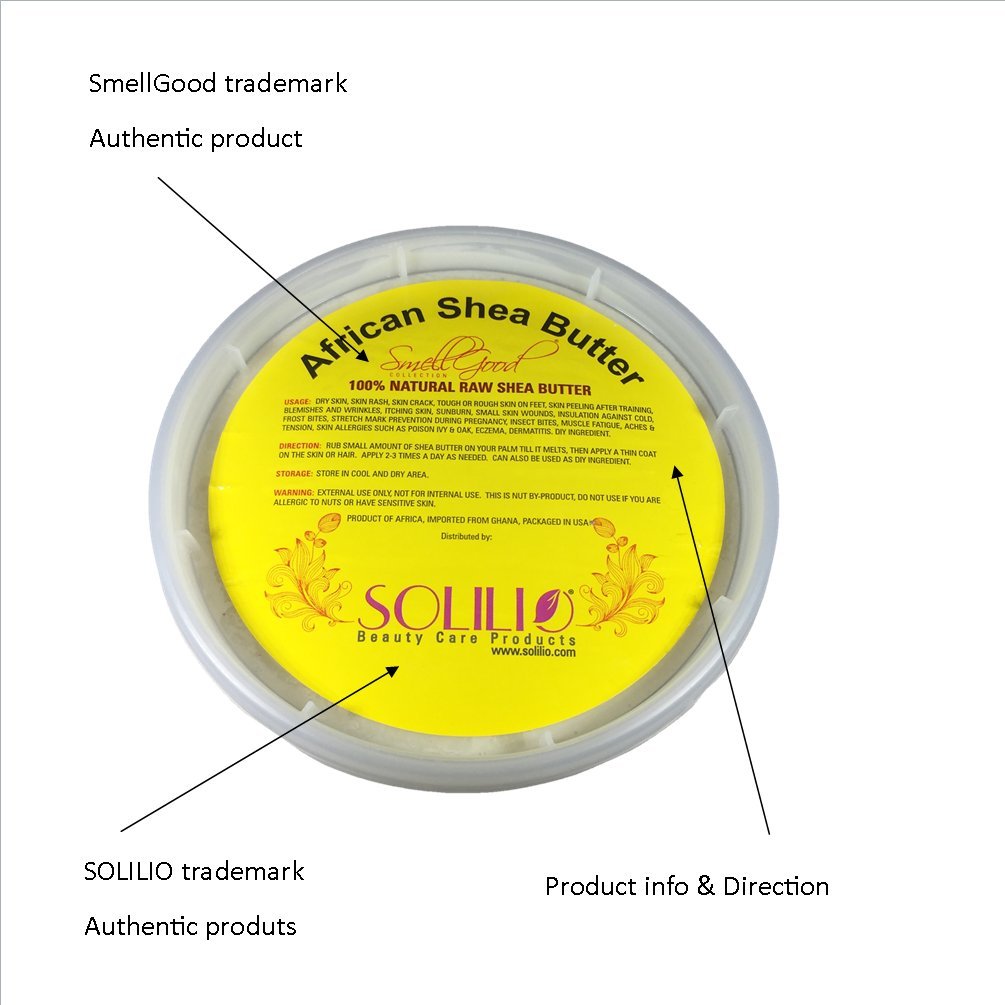 SmellGood - Pure Unrefined African Shea Butter, natural and handmade, yellow color, packed in 16 oz food grade resealable container, 18 Units included