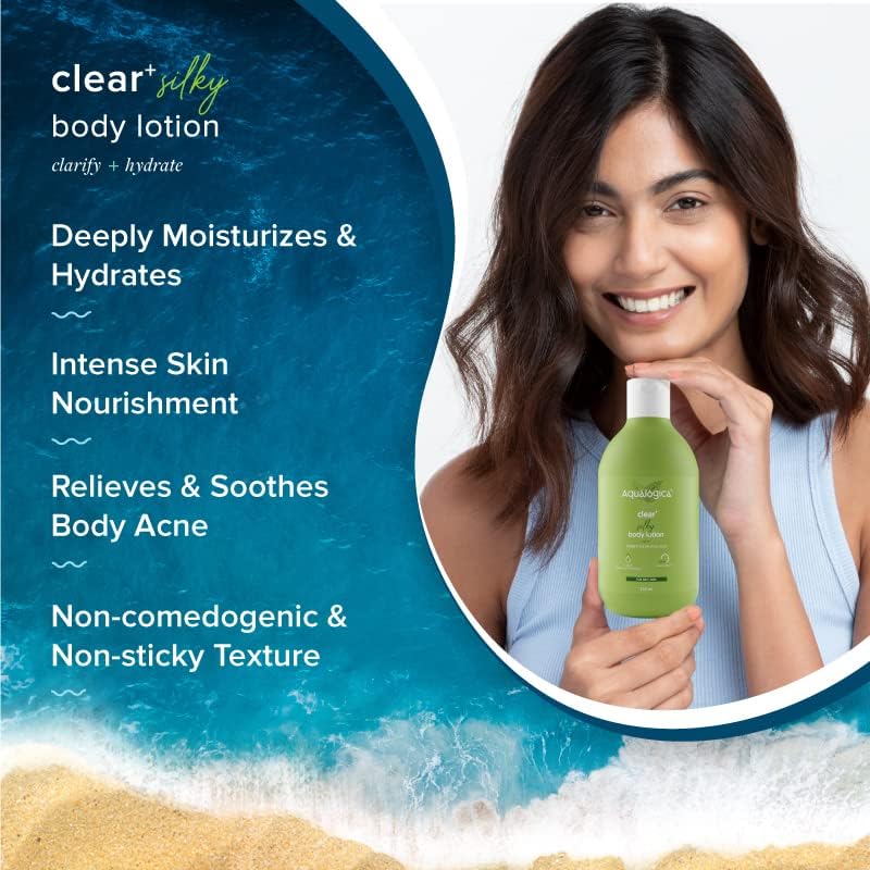 Aqualogica Clear+ Oily Skin Body Lotion with Salicylic Acid & Green Tea | Helps Eliminates Body Acne & Soothes Redness | Non-Comedogenic & Non-Sticky | 10.14 Fl Oz/300ml