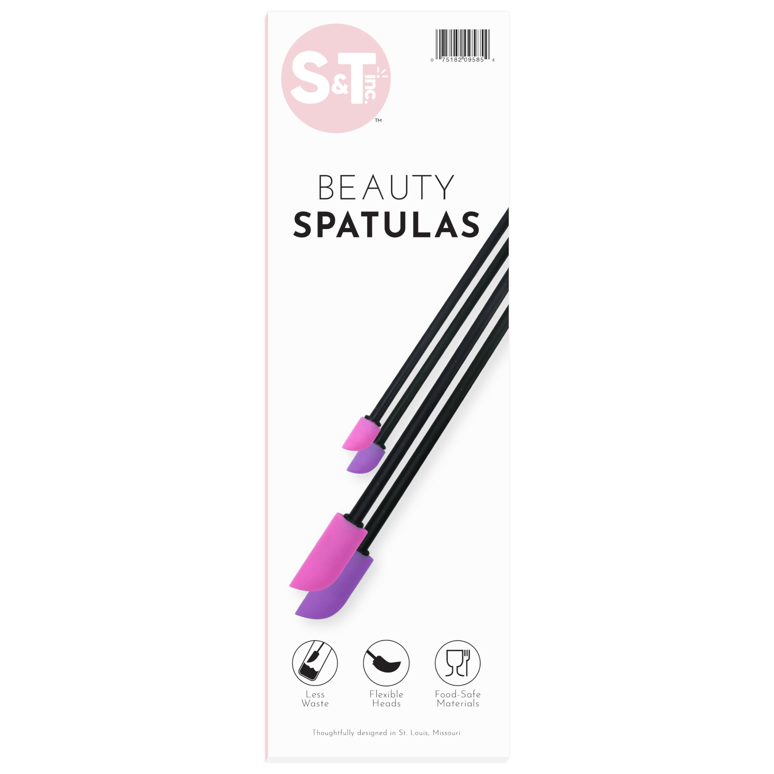 S&T INC. Beauty Spatulas, Pink and Purple, 4 Piece Set, Large and Small Sizes for Beauty and Kitchen, 4 Count